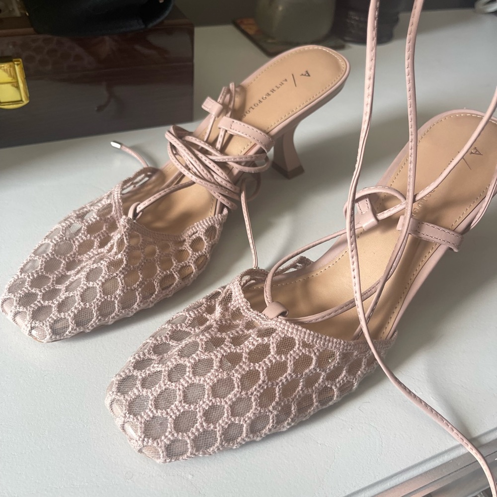 Anthropologie Elegant Nude Lace-Up Women's Shoes Sz 38